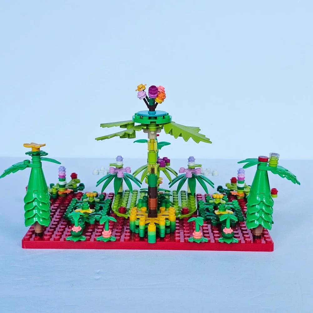LEGO Custom Tropical Garden Jungle MOC Red Baseplate Botanical Scene Build